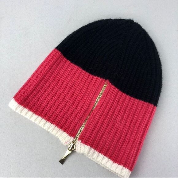 KATE SPADE ♠️ Deep Pink and Black/Gold Zip Beanie! - Picture 3 of 5